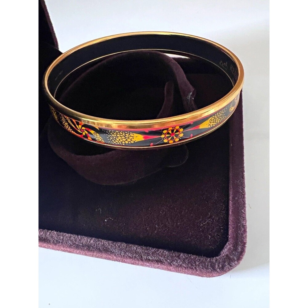 HERMÈS Enamel Bangle Bracelet Gold Tone Multicolor - Hard-to-find GM/larger size
